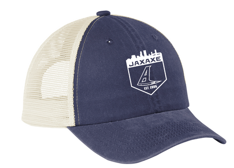JaxAxe Blue Mesh Back White Logo Adjustable Hat