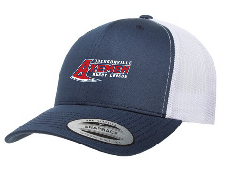 Navy & White Yupoong Axemen Full Logo Hat Snapback Hat